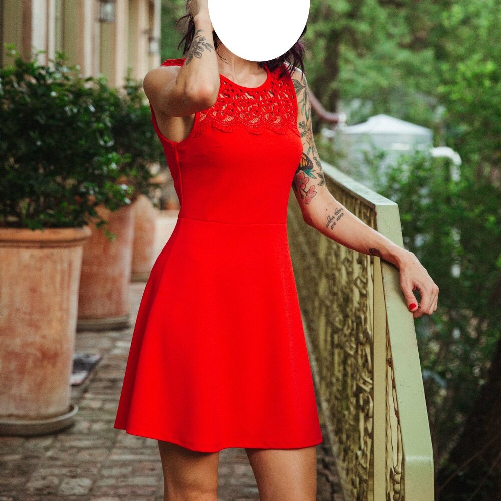 Lulus According to Love Red Lace Skater Dress - Size S